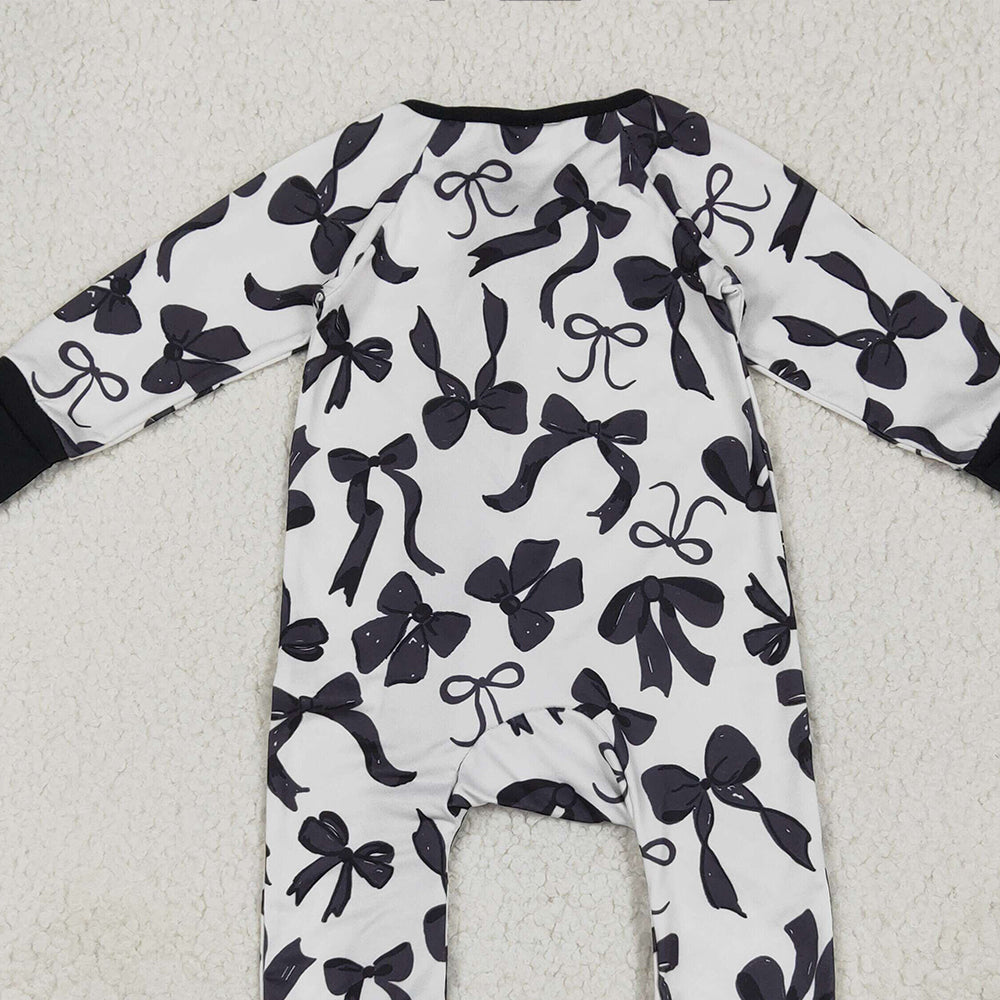 8.16 USA Shop (in stock) LR2253 RTS NO MOQ Baby  Winter Rompers Baby Kids Long Sleeves Black Bows Zipper Rompers