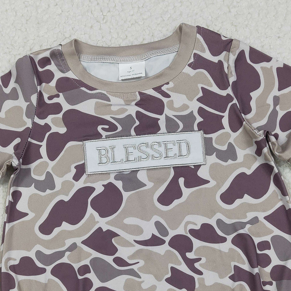 12.5 RTS NO MOQ （In stock）SR3263 Baby Boys Rompers Embroidery Blessed Baby Boys Southern Grey Camo Rompers