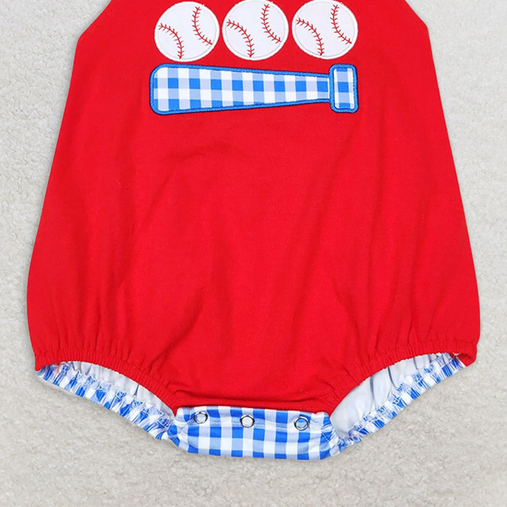 SR0687RTS NO MOQ  Baby Boys Summer Rompers Baby Infants Boys Red Baseball Straps Rompers
