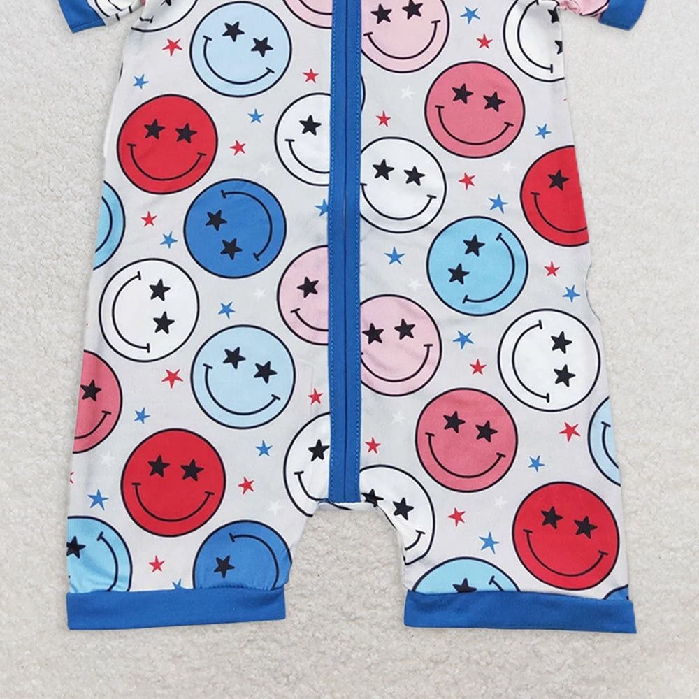 SR0692 RTS NO MOQ Baby Boys Summer Rompers Baby Infants Boys Short Sleeve 4th Of July Smile Rompers