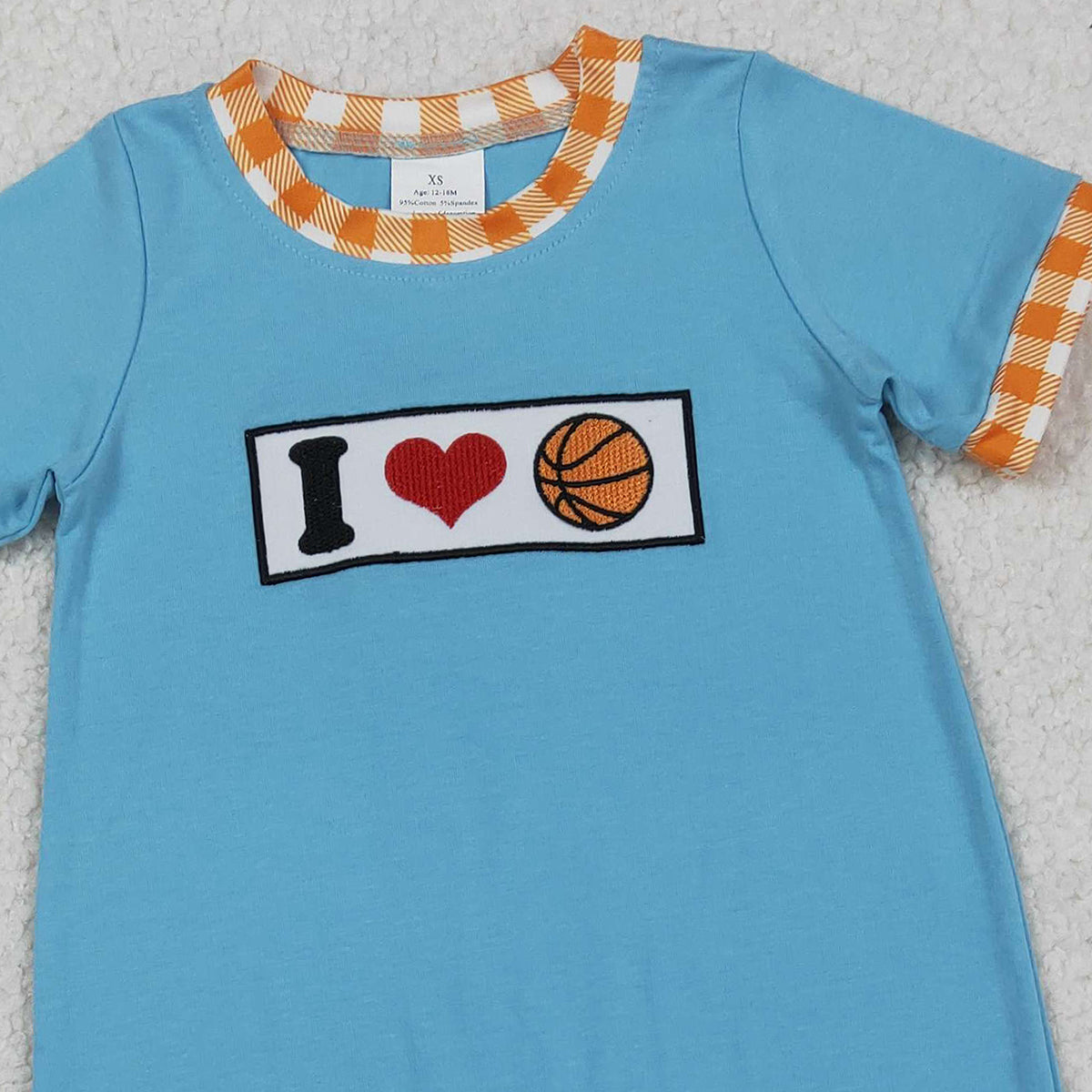 12.12 RTS NO MOQ （In stock）SR3366 Embroidery I Love Basketballs Baby Boys Team Footie Rompers