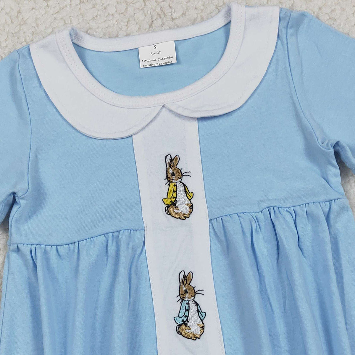 1.9 RTS NO MOQ （In stock）SR3383 Embroidery Rabbits Baby Boys Short Sleeve Easter Collar Rompers