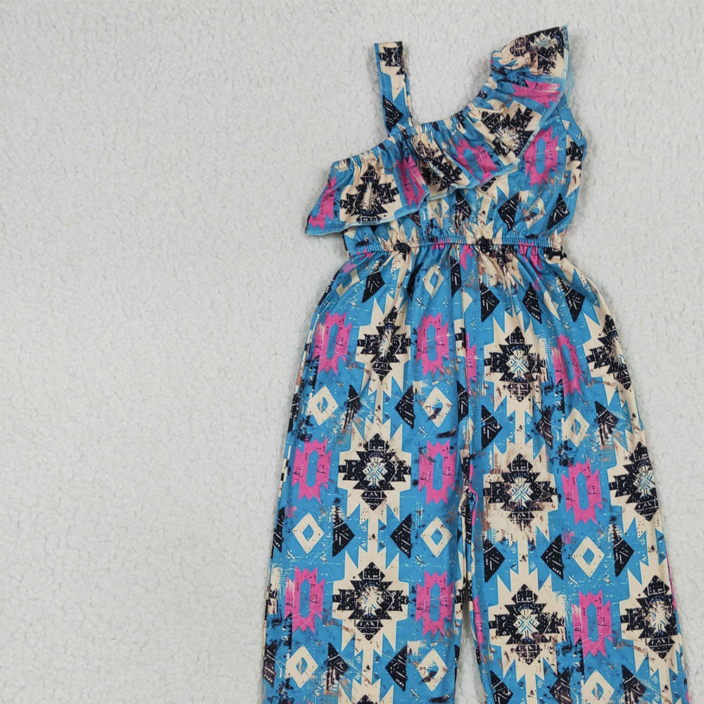 SR1977 RTS NO MOQ Baby Girls Summer Jumpsuits Baby Girls Western Turquoise Aztec Straps Jumpsuits