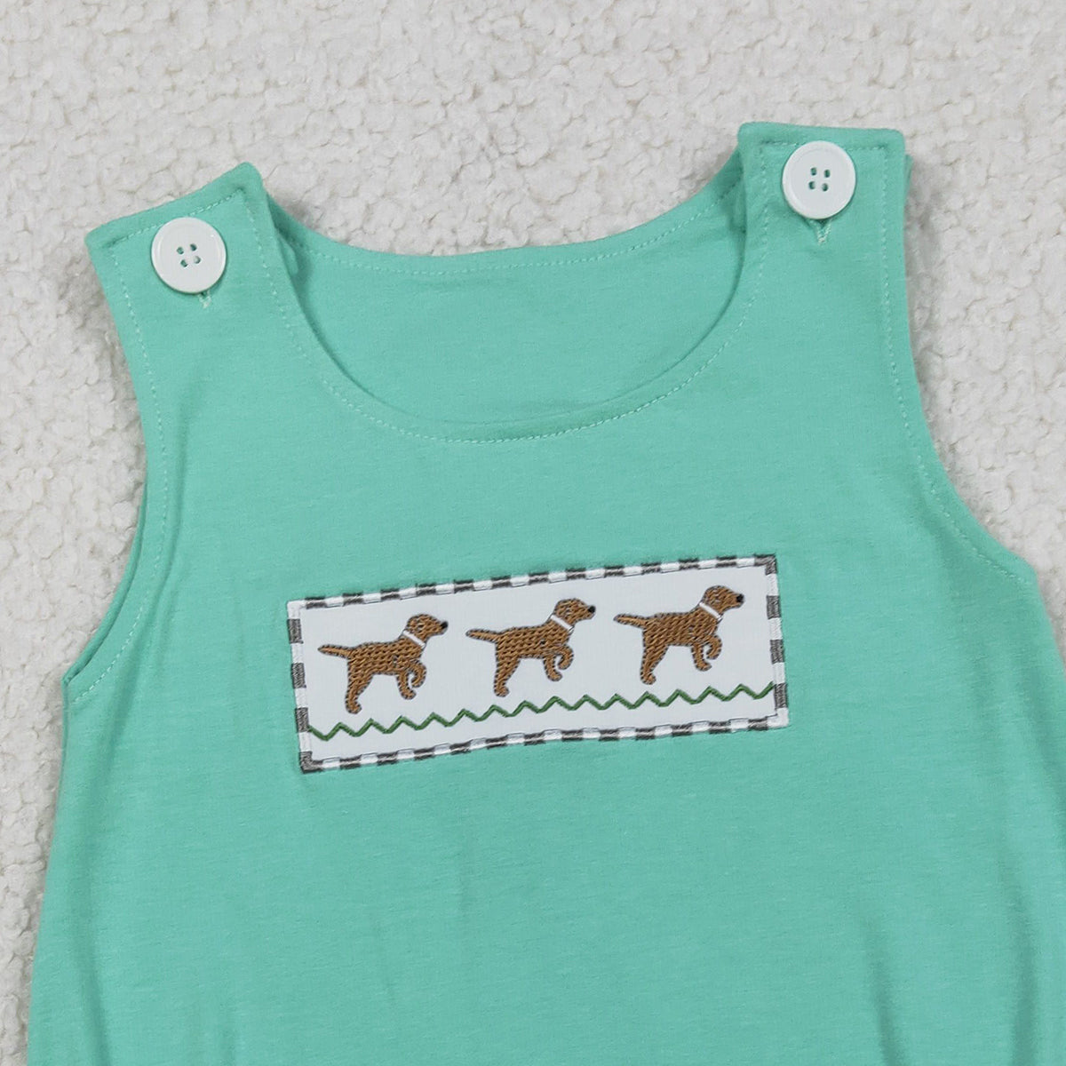 1.21 RTS NO MOQ （In stock）SR3559 Embroidery Dogs Baby Boys Sleeveless Hunting Rompers