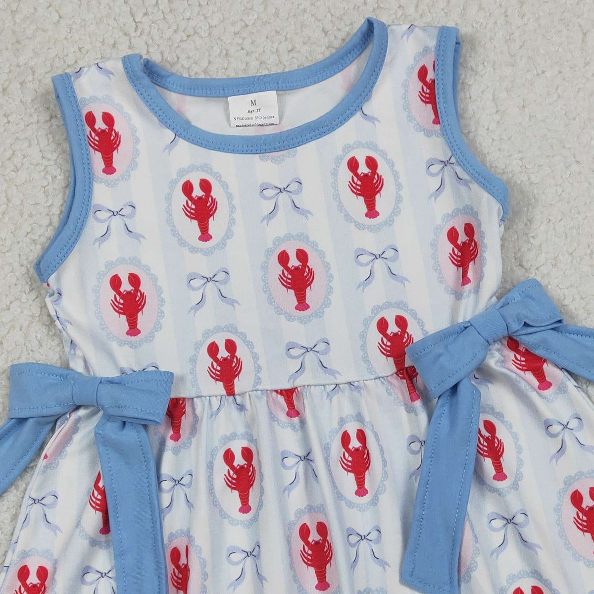1.13 RTS NO MOQ （In stock）GSD3448 Baby Girls Sleeveless Bows Crayfishes Ruffle Knee Length Dresses