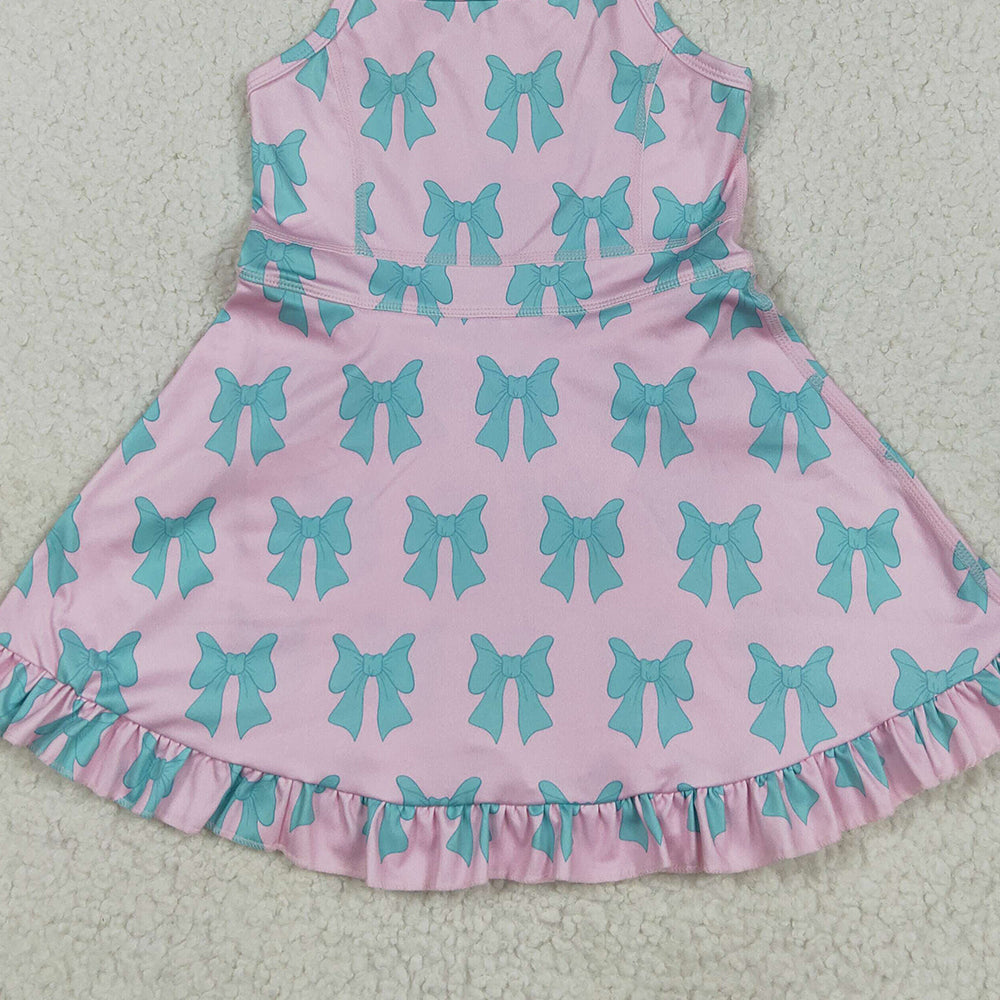 7.15 GSD2293RTS NO MOQ Baby Girls Summer Yoga Dress Baby Girls Active Wear Aqua Bow In Pink Yoga Dress