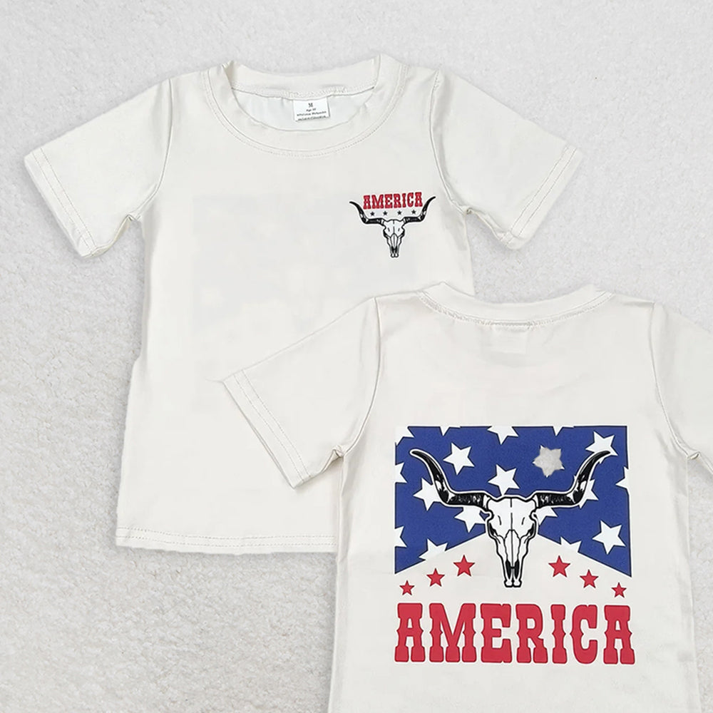 GT0465 RTS NO MOQ Baby girls Cow 4th Of July Short Sleeve Tee Shirts Tops