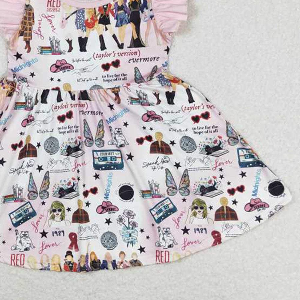 GSD1093 New Rts No Moq 8-9 Days By Air Arrived it Flutter sleeves pink butterfly singer girls dresses