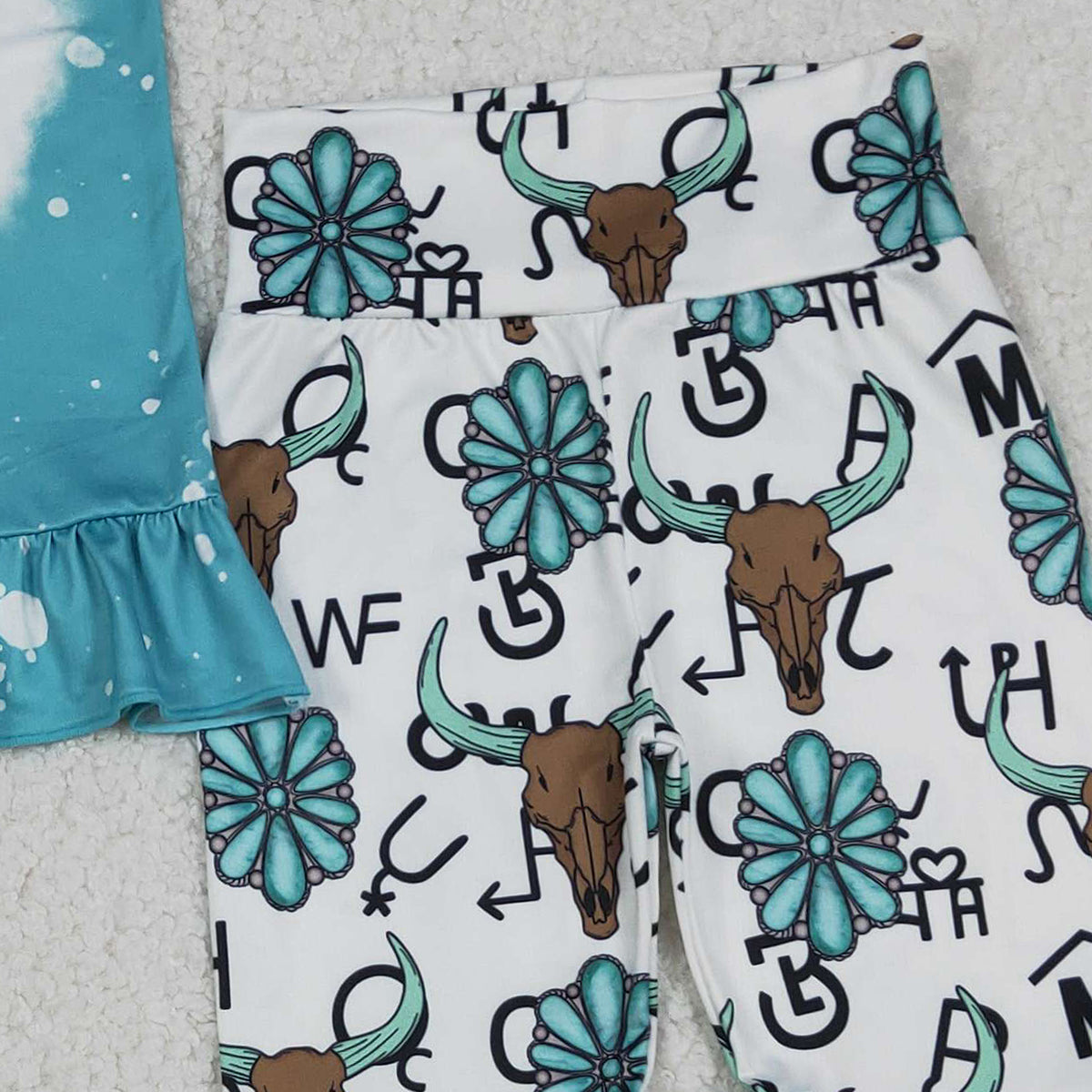 12.22 RTS NO MOQ （In stock）GSPO2114 Baby Girls Bull Skulls Ruffle Top Bell Bottom Pants Western Clothes Sets