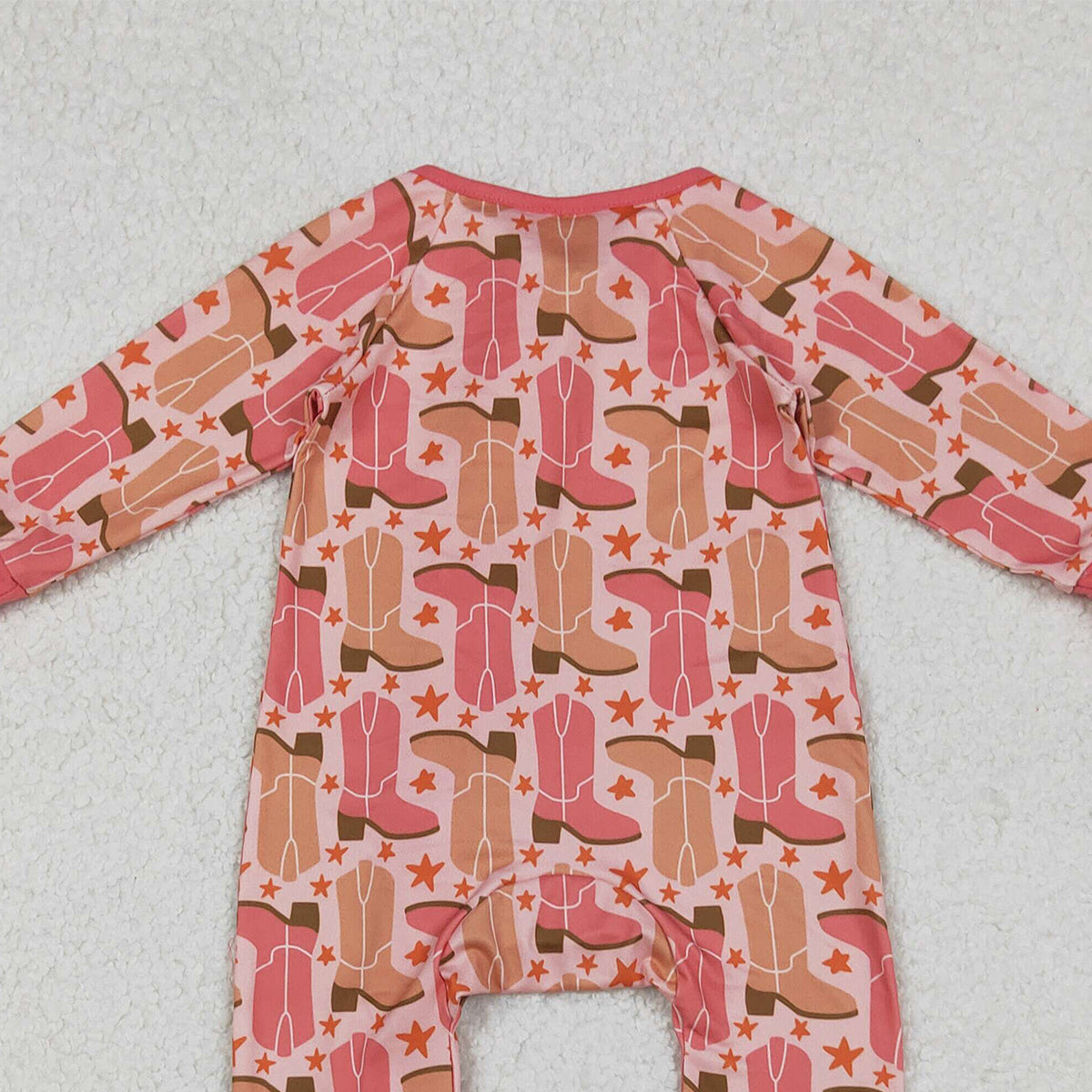 10.17 RTS NO MOQ （In stock）LR2733 Baby Girls Winter Rompers Baby Girls Boots Stars Western Zipper Footie Rompers