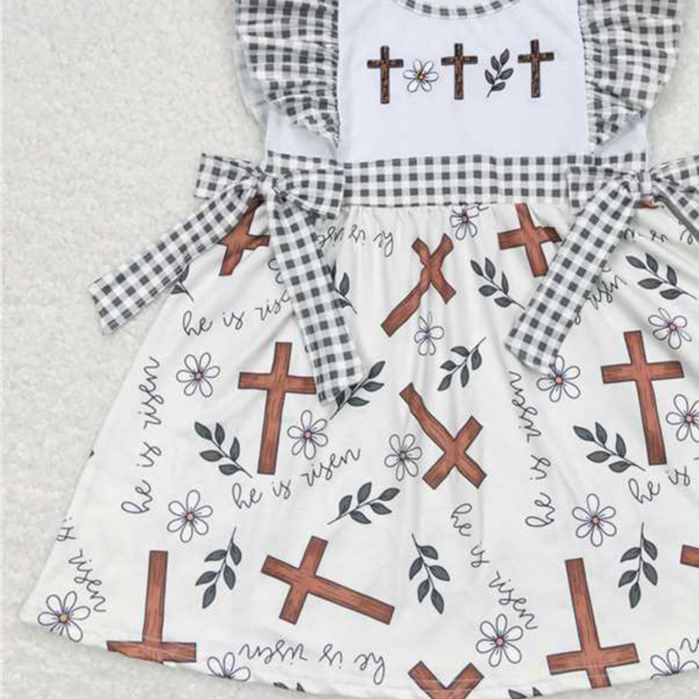 GSD0680Cross Back Floral Girls Easter Dresses with Flutter Sleeves Spring Party Dress for Kids Baby Girl Dress