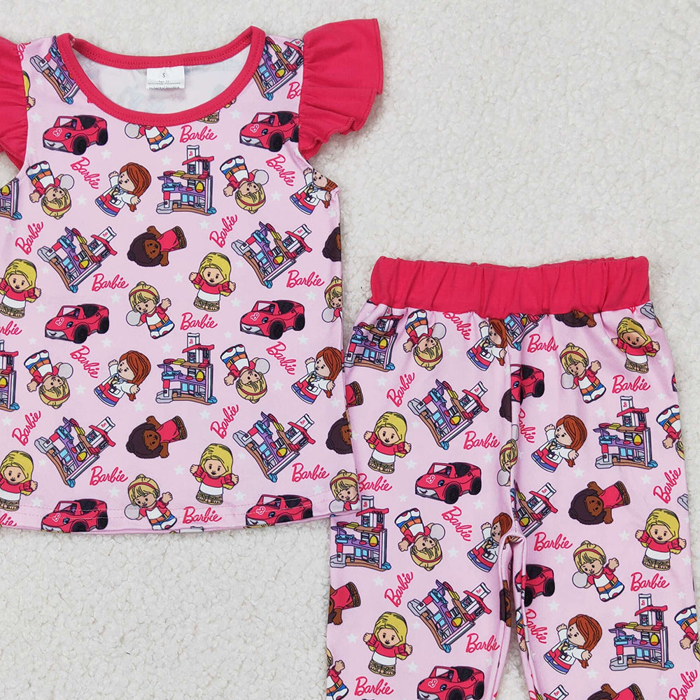 GSPO1996 RTS NO MOQ Flutter sleeves car print pants party girls pajamas set