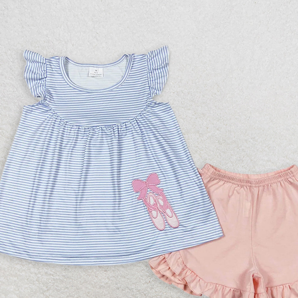 GSSO0582RTS NO MOQ Baby Girls Summer Outfits Baby Girls Dance Shoes Ballet Design Rompers Dresses Clothes Sets