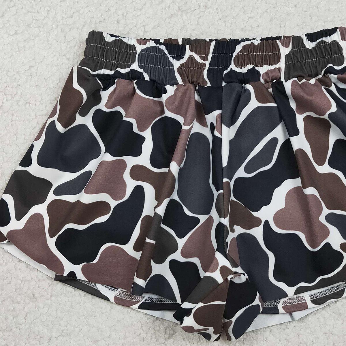2.7 RTS NO MOQ （In stock）SS0773 Baby Girls Southern Dark Brown Camo Yoga Active Ruffle Shorts Bottom