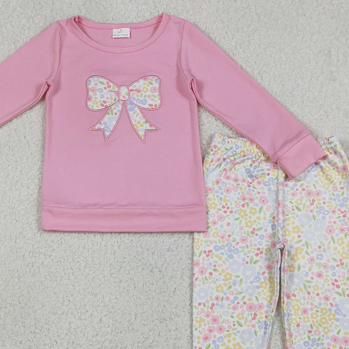 1.14 RTS NO MOQ （In stock）GT1537 Baby Girls Pink Flowers Bows Long Sleeve T-shirts Top