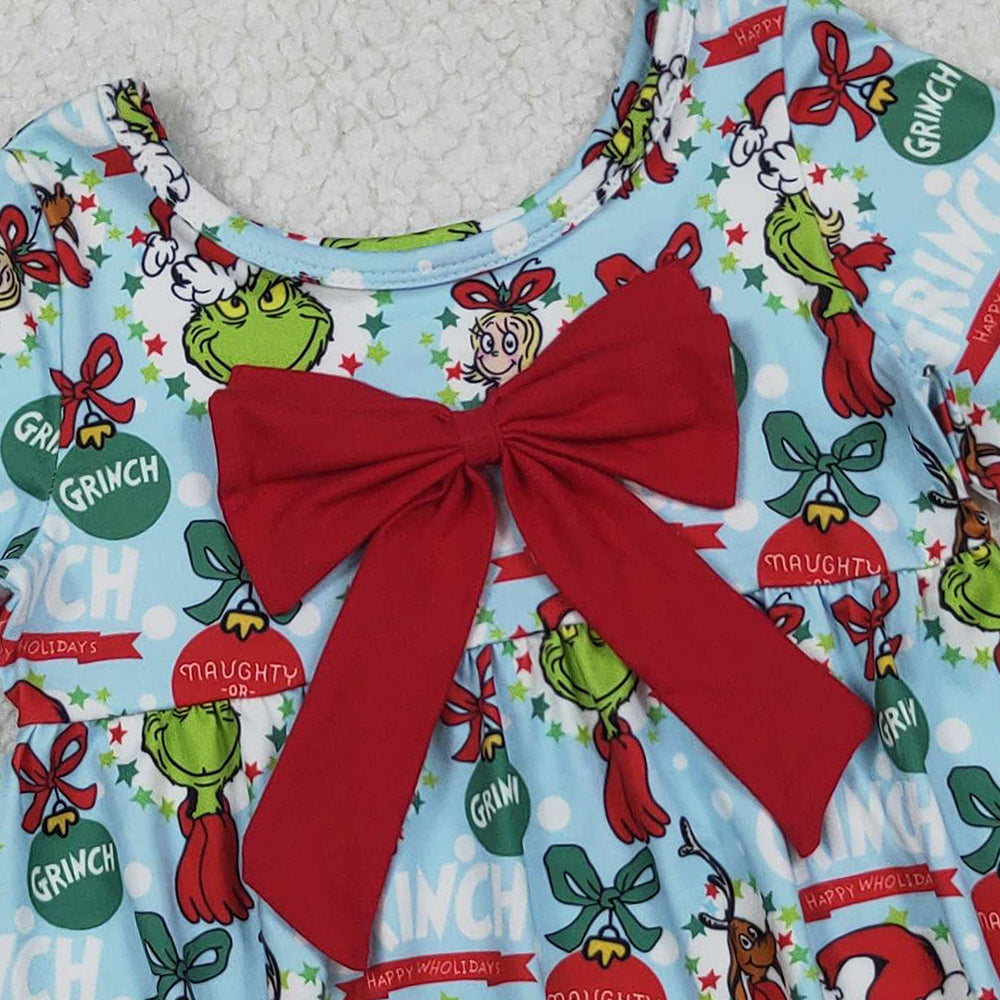 RTS NO MOQ （In stock） LR2575 Baby Girls Winter Rompers Christmas Green Face Holly Ruffle Rompers