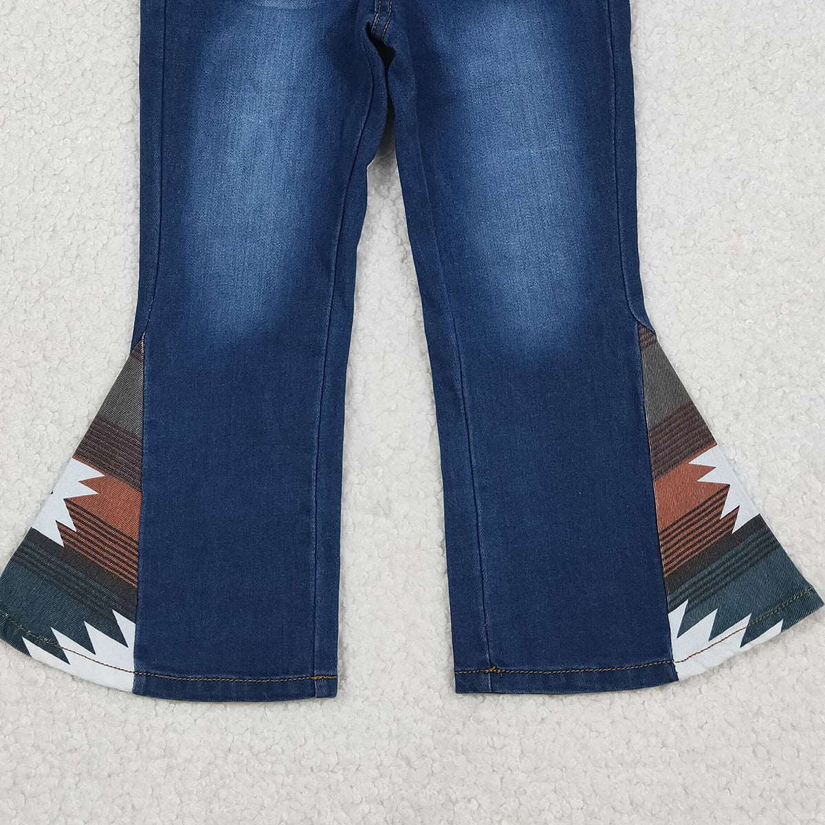 12.16 RTS NO MOQ （In stock）P0303 Baby Girls Western Aztec Print Bell Bottom Denim Pants