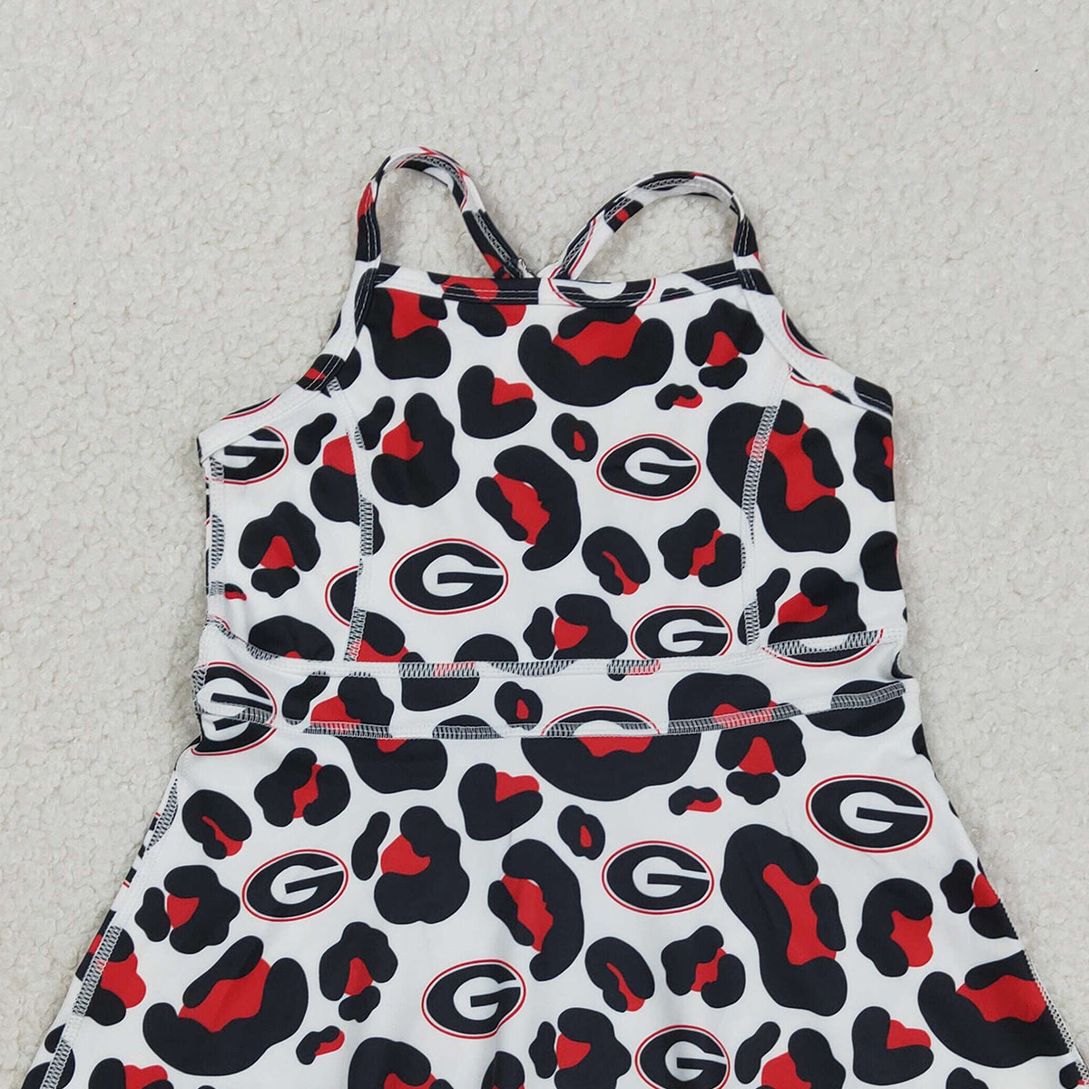 3.10 RTS NO MOQ （In stock）GSD3632 Kids Fashion Clothes Baby Girls Sleeveless Black Red Leopard Team Yoga Active Shorts Knee Length Dress