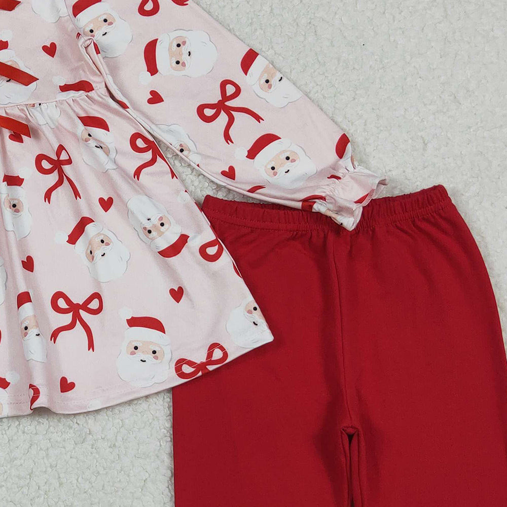9.29 RTS NO MOQ （In stock）GLP2642 Baby Girls Winter Outfits Baby Girls Red Bows Santa Button Tunic Legging Pant Christmas Clothes Set