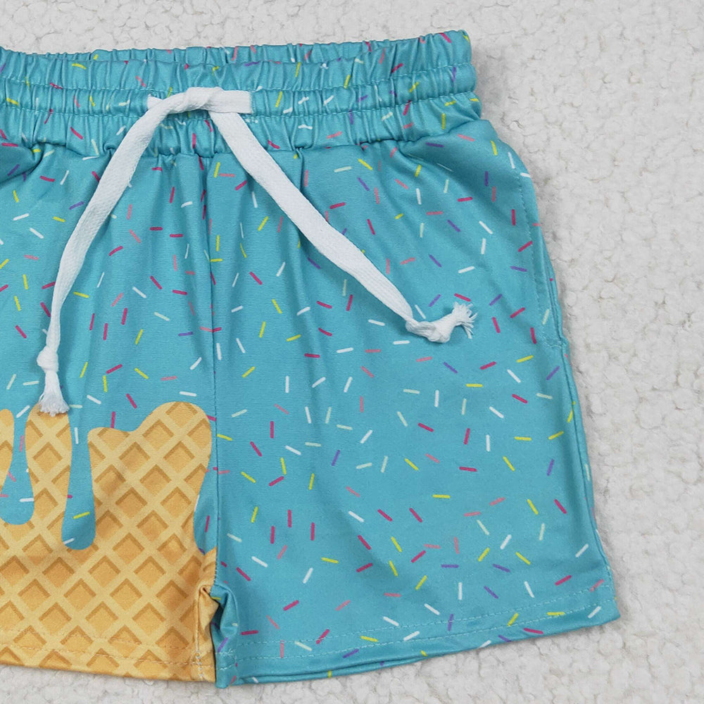RTS NO MOQ （In stock）SS0623 Baby Girls Summer Shorts Baby Girls Teal Ice Cream Drip Summer Shorts Bottoms