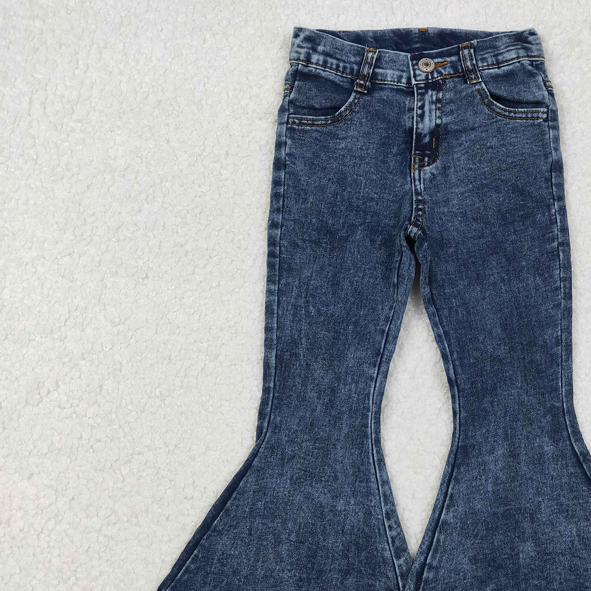 10.28 RTS NO MOQ （In stock）P0132 Baby Girls Denim Pants Baby Girls Navy Tassel Denim Bell Pants