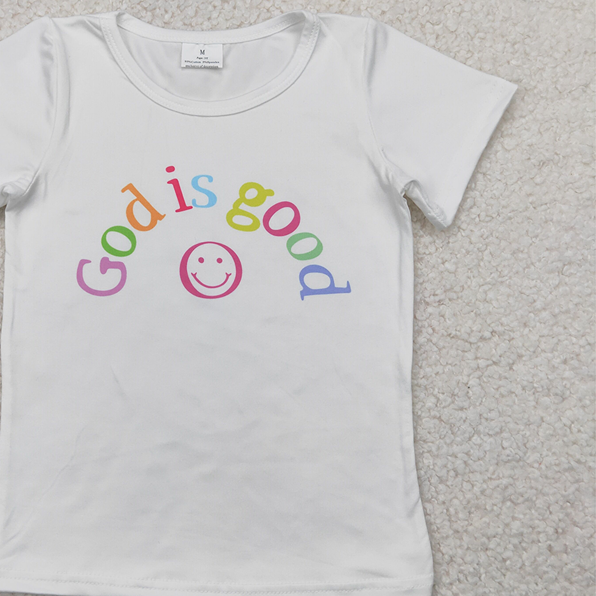 6.10  GT0958 RTS NO MOQ Baby Girls Summer Tops White short sleeves god is good smile girls shirt