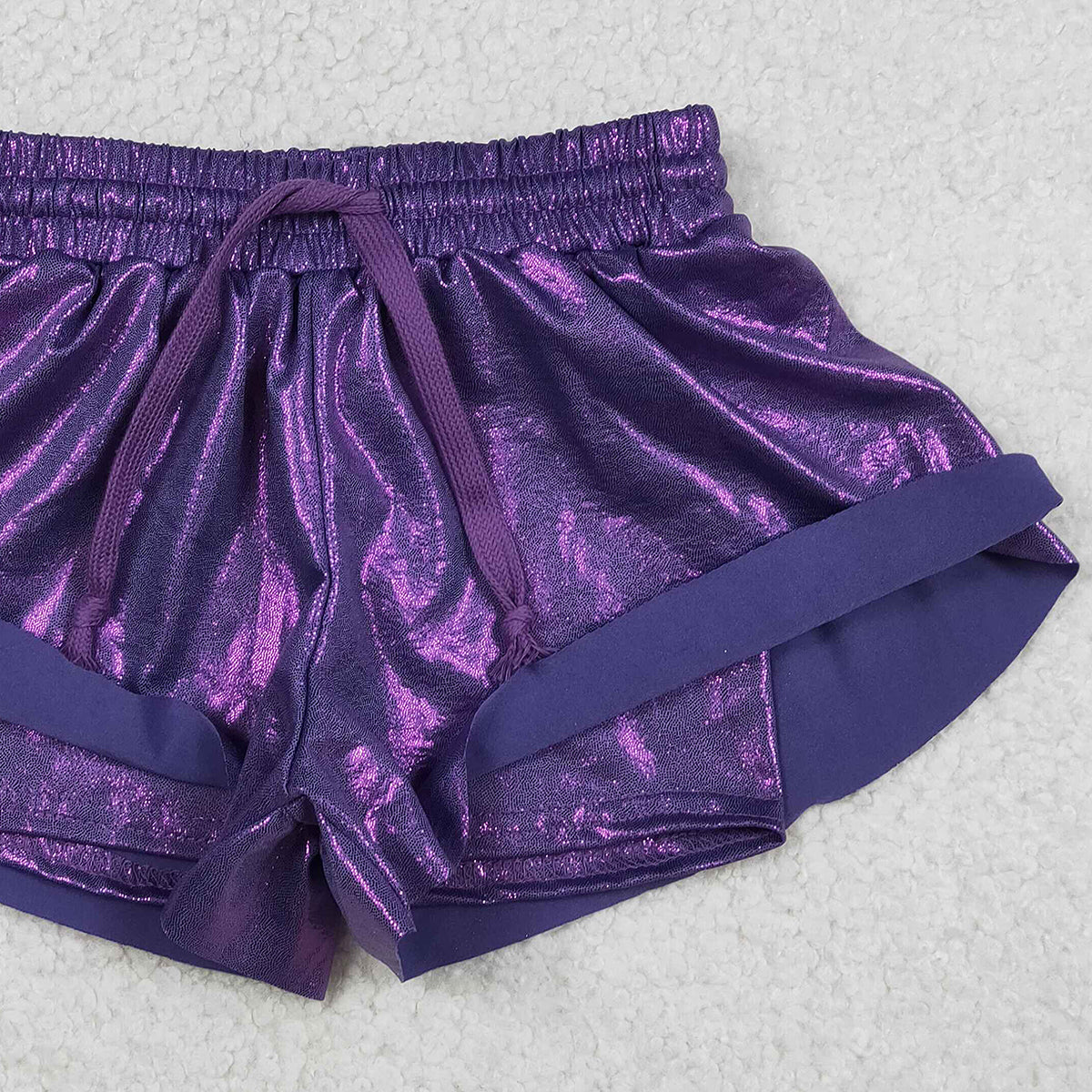 12.30 RTS NO MOQ （In stock）SS0686 Baby Girls Summer Shorts Baby Girls Purple Leather Ruffle Shorts Bottoms
