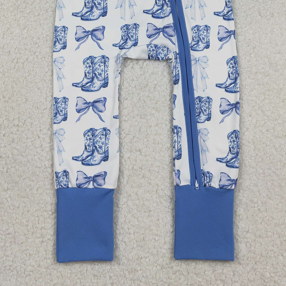 12.29 RTS NO MOQ （In stock）LR2767 Baby Girls Winter Rompers Baby Girls Bows Boots Western Two Way Zip Convertible Rompers