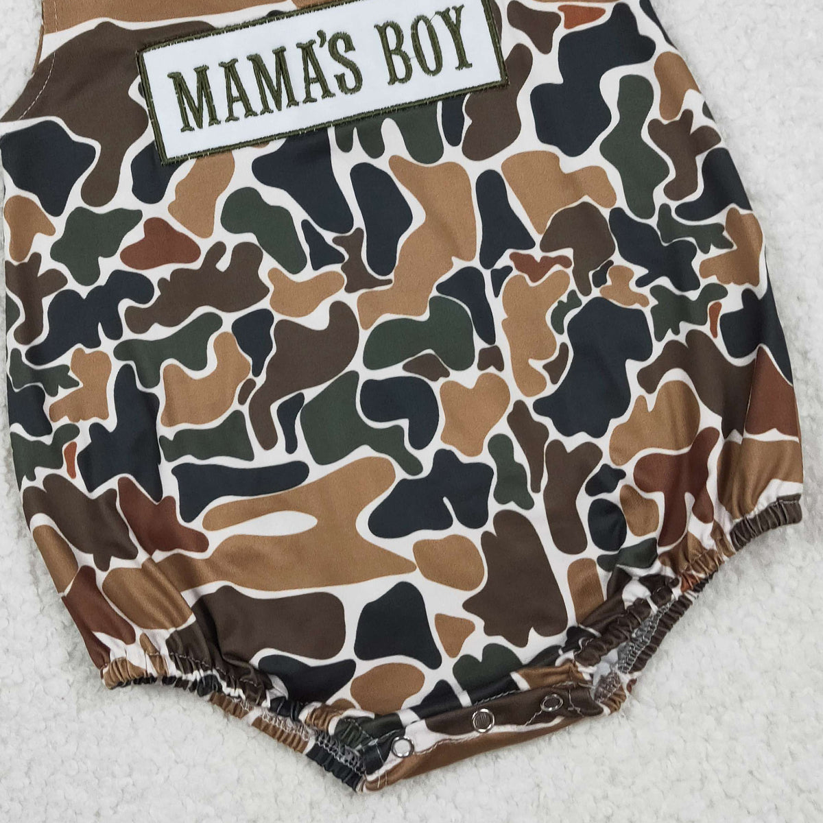 3.3 RTS NO MOQ （In stock）SR3908 Children's Fashion Romper Embroidery Mama's Boy Sleeveless Southern Dark Brown Camo Rompers