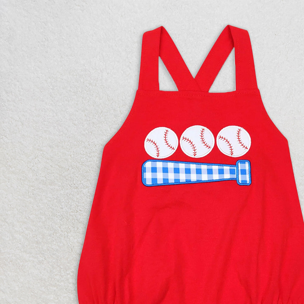 SR0687RTS NO MOQ  Baby Boys Summer Rompers Baby Infants Boys Red Baseball Straps Rompers