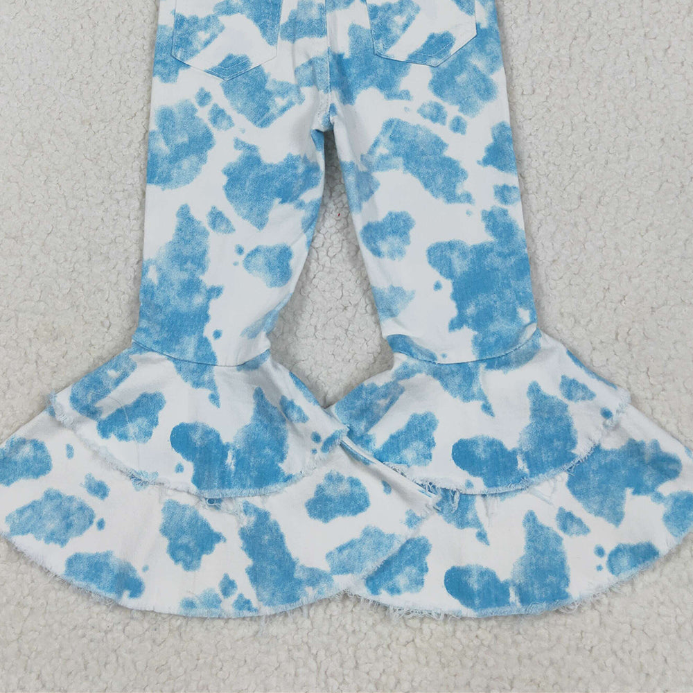 7.06 P0762 RTS NO MOQ Baby Girls Denim Pants Baby Girls Blue And White Flared Denim Pants Infant Casual Wide Leg Jeans