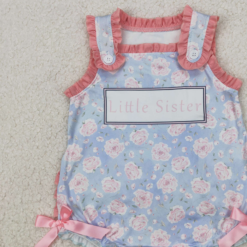 4.23 SR2911 RTS NO MOQ Baby Girls Summer Rompers  Sleeveless floral little sister baby girls summer romper
