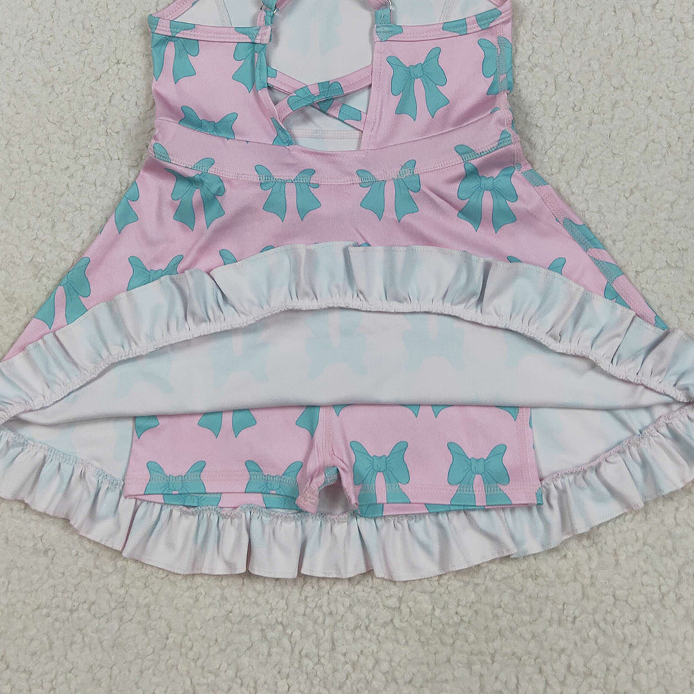 7.15 GSD2293RTS NO MOQ Baby Girls Summer Yoga Dress Baby Girls Active Wear Aqua Bow In Pink Yoga Dress