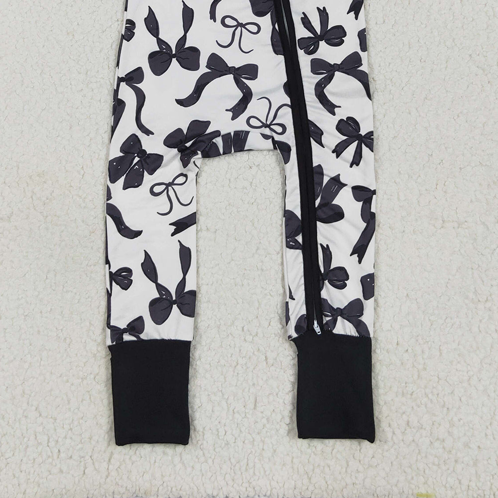 8.16 USA Shop (in stock) LR2253 RTS NO MOQ Baby  Winter Rompers Baby Kids Long Sleeves Black Bows Zipper Rompers