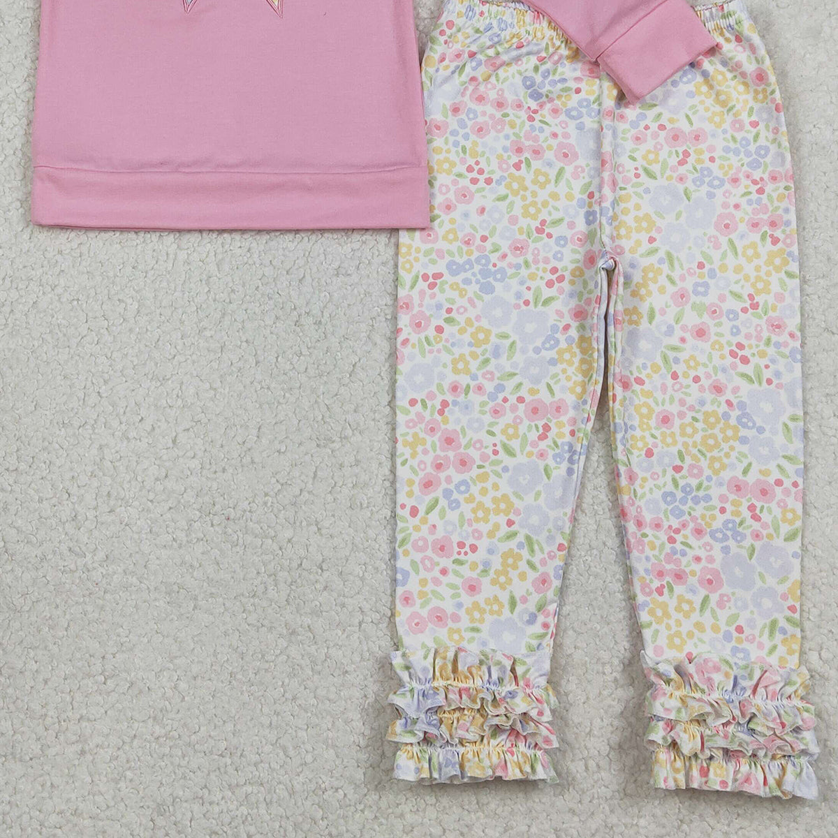 1.14 RTS NO MOQ （In stock）GT1537 Baby Girls Pink Flowers Bows Long Sleeve T-shirts Top