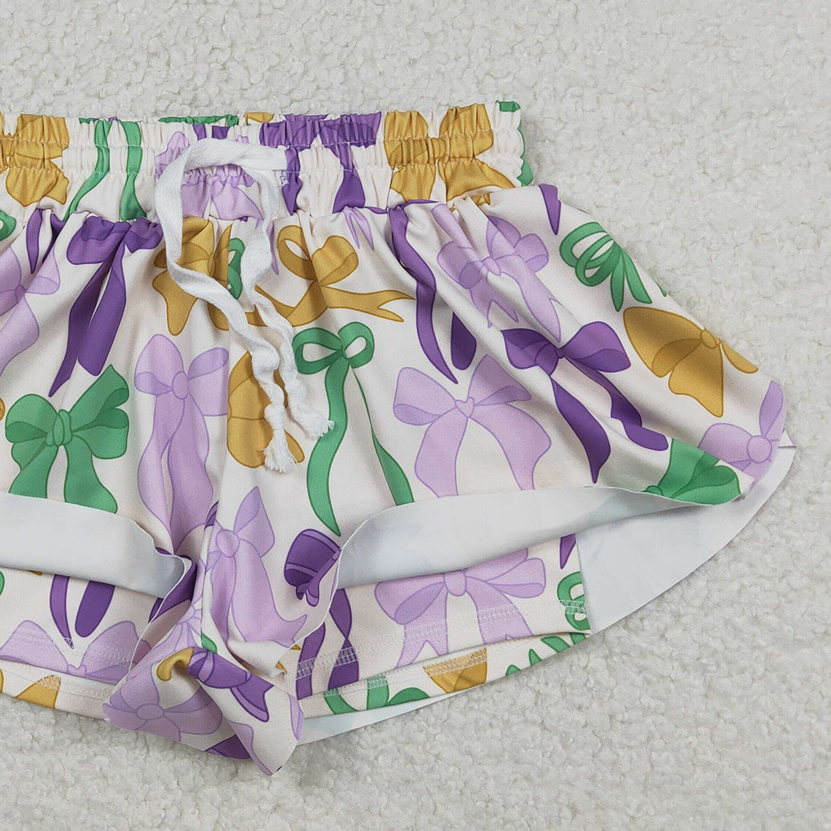 11.22 RTS NO MOQ （In stock）SS0684 Baby Girls Mardigras Bows Plaid Yoga Active Shorts Bottoms