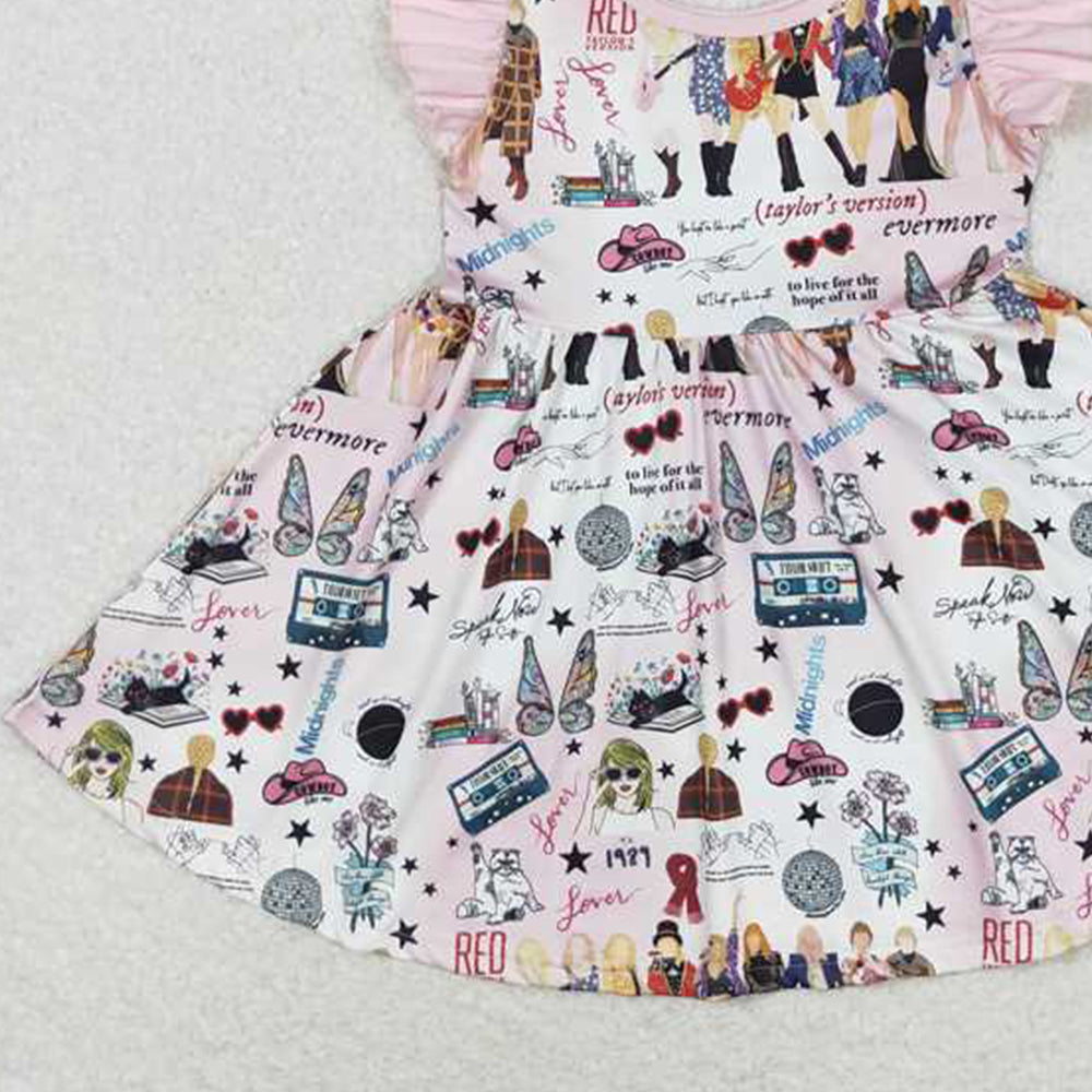 GSD1093 New Rts No Moq 8-9 Days By Air Arrived it Flutter sleeves pink butterfly singer girls dresses