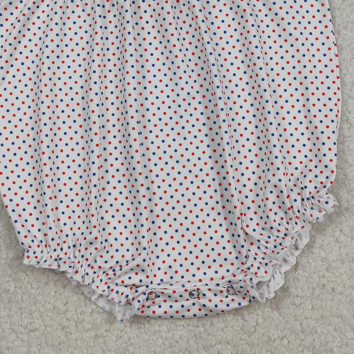 3.14 RTS NO MOQ （In stock）SR3706 Children's Fashion Romper Baby Girls Embroidery Bows Flutter Sleeve Girls Blue Red Polka Dots Ruffle Rompers