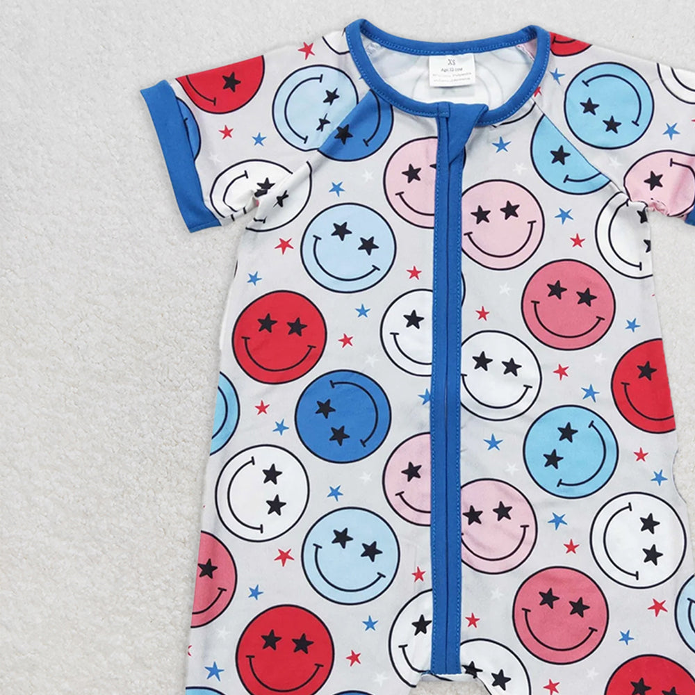 SR0692 RTS NO MOQ Baby Boys Summer Rompers Baby Infants Boys Short Sleeve 4th Of July Smile Rompers