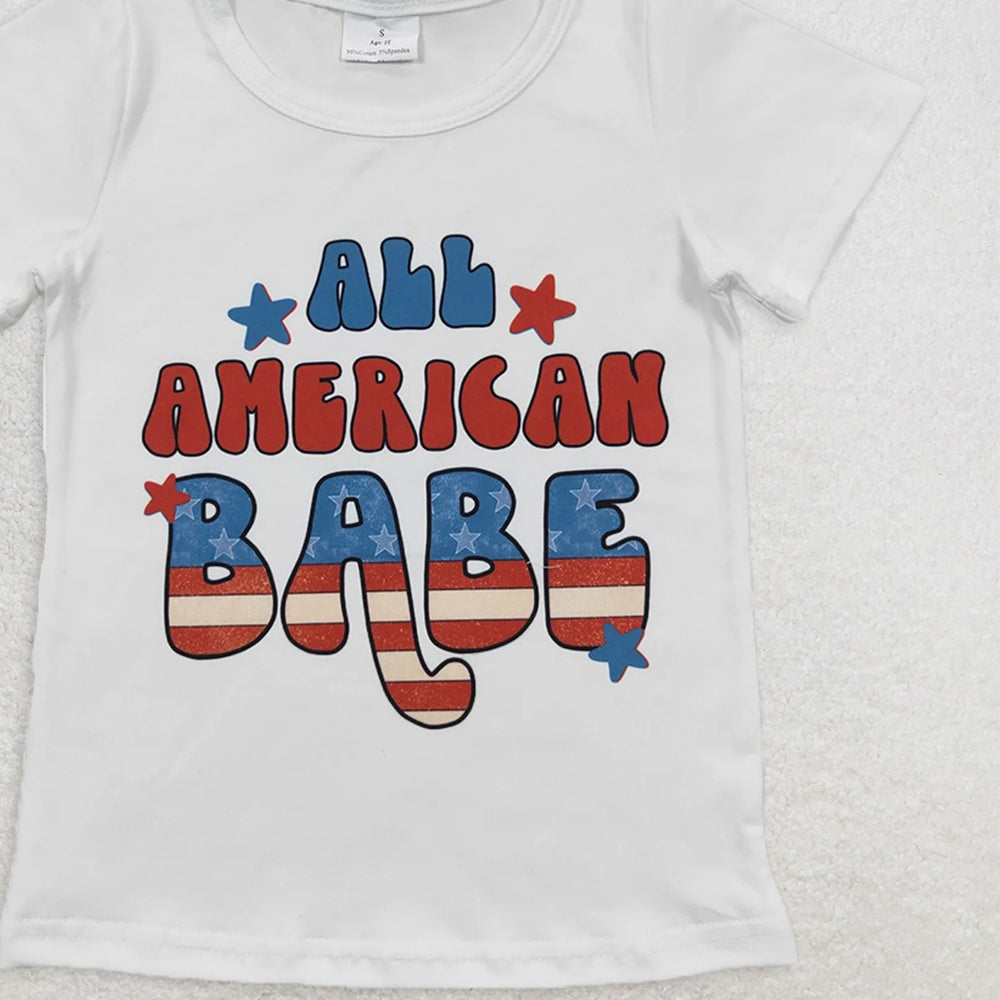 GT0179  RTS NO MOQ Baby Girls Summer Tops Baby Girls All American Babe Short Sleeve Shirts Tops