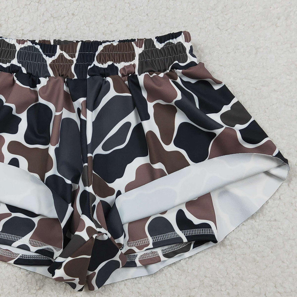 2.7 RTS NO MOQ （In stock）SS0773 Baby Girls Southern Dark Brown Camo Yoga Active Ruffle Shorts Bottom