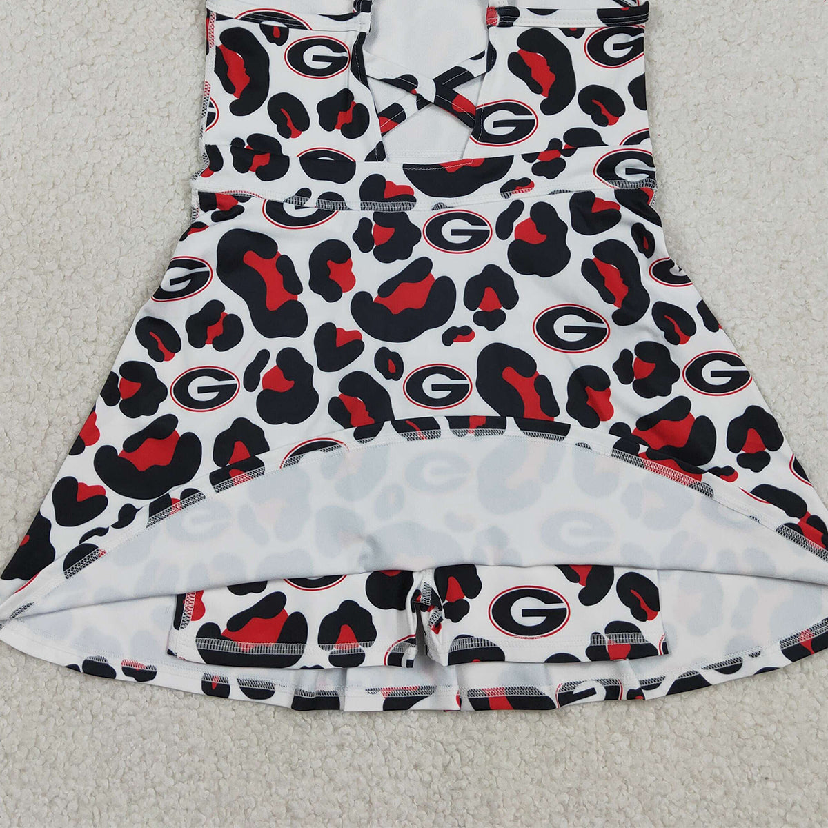 3.10 RTS NO MOQ （In stock）GSD3632 Kids Fashion Clothes Baby Girls Sleeveless Black Red Leopard Team Yoga Active Shorts Knee Length Dress