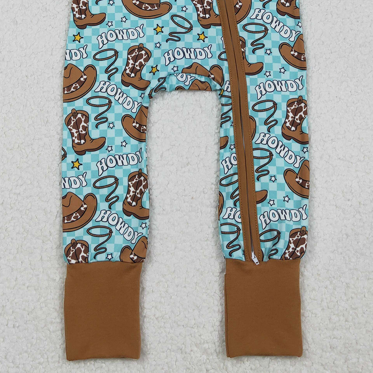 11.3 RTS NO MOQ （In stock）LR2517 Baby Boys Winter Rompers Baby Boys Howdy Hats Boots Western Checked Zipper Footie Rompers