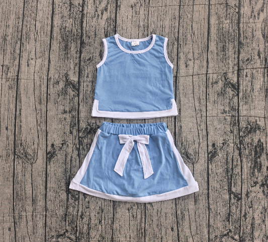 GSD4026 Sample No Moq GSD3828 Baby Girls Blue Sleeveless Vest Top Elastic Waist Skirt Shorts Sets