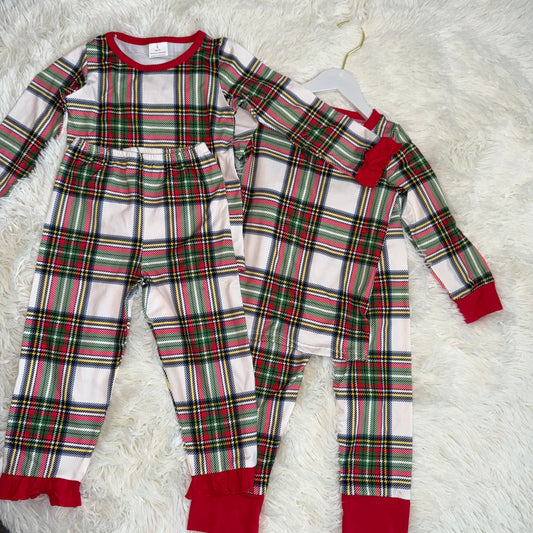 11.14 RST Sibling Kids Green Red Checked Christmas Pants Pajamas Sets