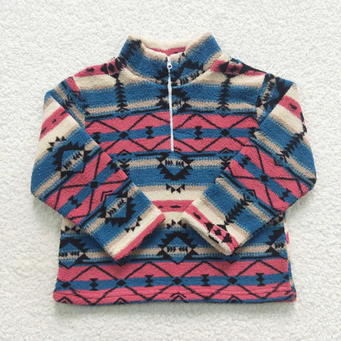 11.27 RST Baby Kids Children Aztec Western Thick Zip Sherpa Pullovers Tops