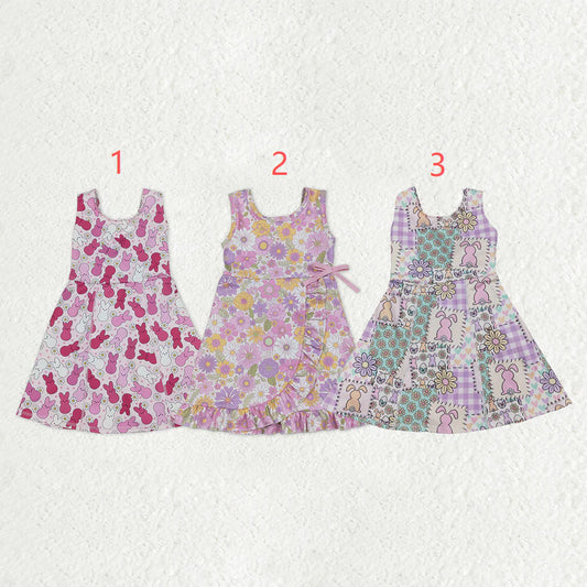 12.22 RST Sibling Baby Girls Sleeveless Rabbits Flowers Yoga Active Shorts Ruffle Knee Length Dresses