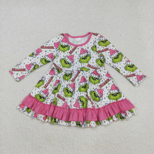 9.23 RTS Sibling Baby Girls Green Faces Dramatic Christmas Zipper Footie Rompers Pajamas Sets
