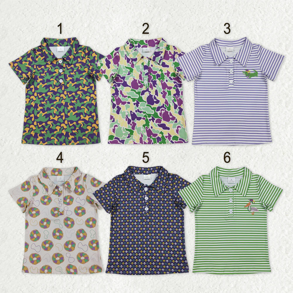 12.30 RST Sibling Baby Boys Mardigras Button Polo Shirts Top