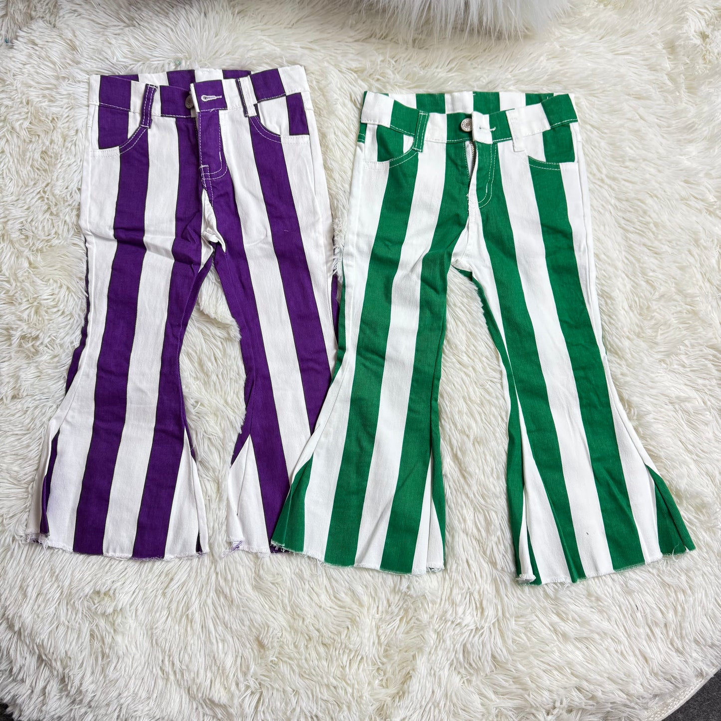 1.8 RTS Sibling Baby Girls Colorful Stripes Bell Bottom Denim Jeans Pants